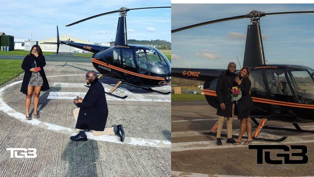 Young man proposes to his girlfriend of 8 years with a Helicopter