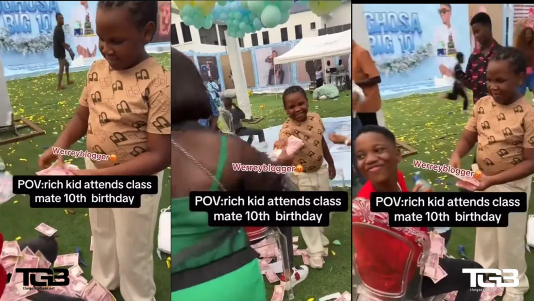 Boy makes money rain on his classmate as he celebrates his birthday